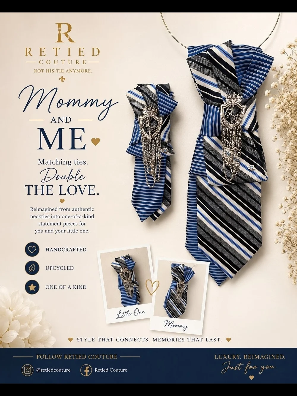 Mommy & Me Matching Tie Necklace Set | Handcrafted OOAK Upcycled Neckties